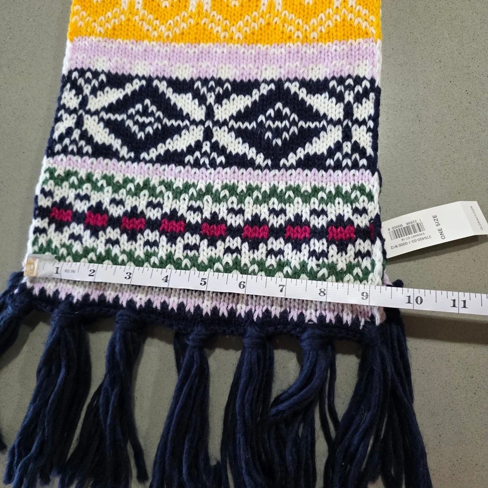 Old Navy Fair Isle Knit Scarf Multi-Color Tassel Fringe Snowflake Navy Pink